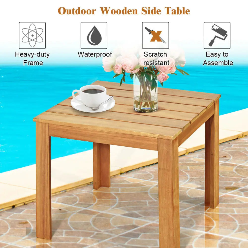 Wooden Square Patio Coffee Bistro Table-Natural - Natural - Patio Coffee Tables