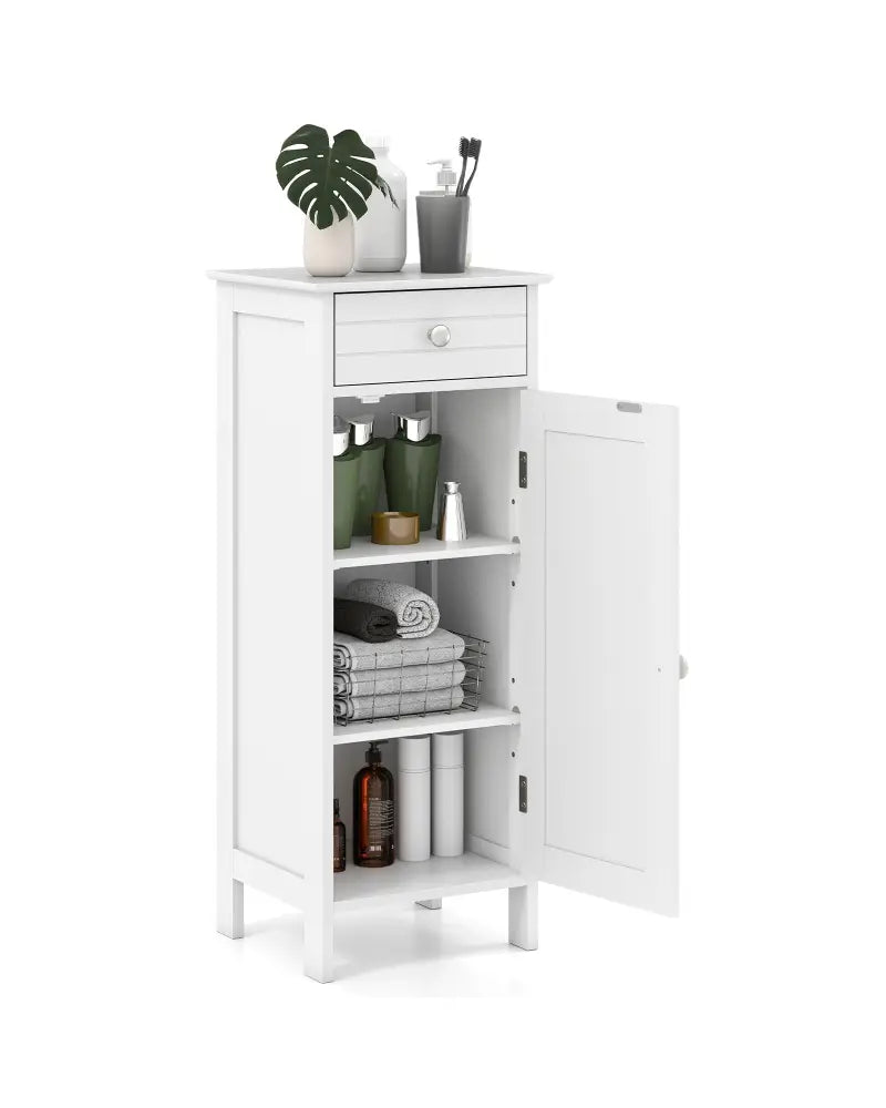 Wooden Storage Free-Standing Floor Cabinet with Drawer and Shelf-White - White - Floor Cabinets
