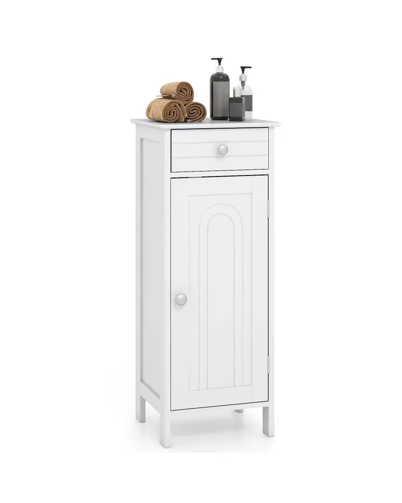 Wooden Storage Free-Standing Floor Cabinet with Drawer and Shelf-White - White - Floor Cabinets