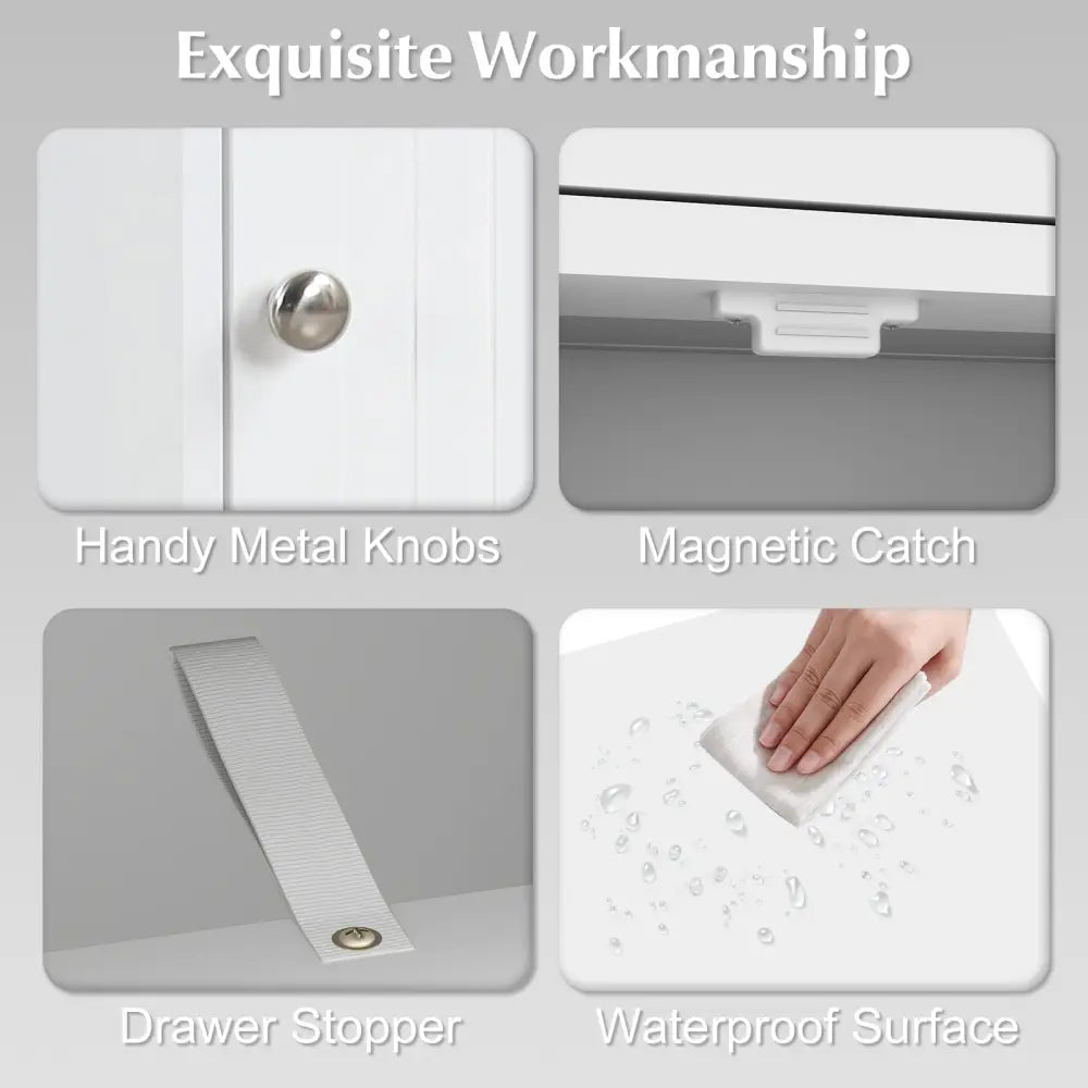 Wooden Storage Free-Standing Floor Cabinet with Drawer and Shelf-White - White - Floor Cabinets