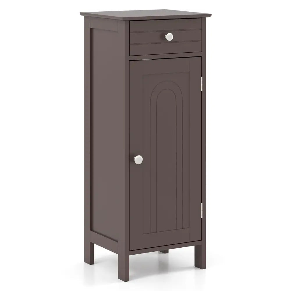 Wooden Storage Free-Standing Floor Cabinet with Drawer and Shelf-Brown - Brown - Floor Cabinets