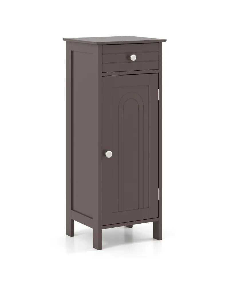 Wooden Storage Free-Standing Floor Cabinet with Drawer and Shelf-Brown - Brown - Floor Cabinets