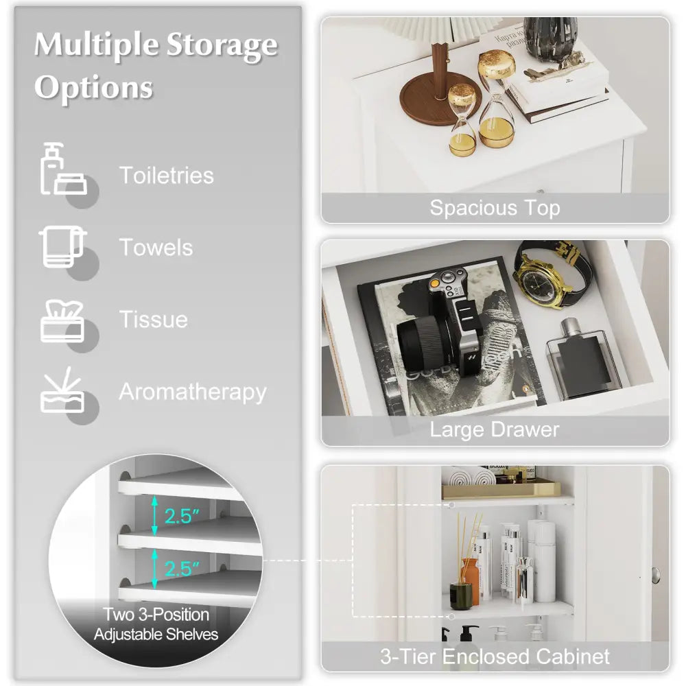 Wooden Storage Free-Standing Floor Cabinet with Drawer and Shelf-White - White - Floor Cabinets