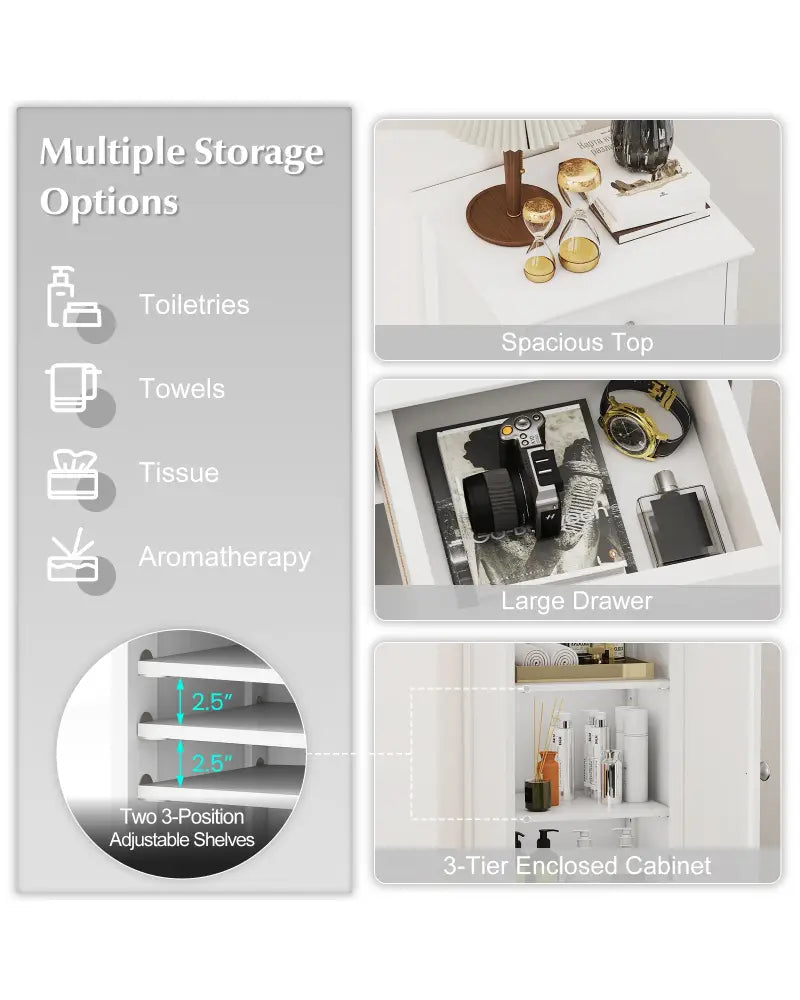 Wooden Storage Free-Standing Floor Cabinet with Drawer and Shelf-White - White - Floor Cabinets