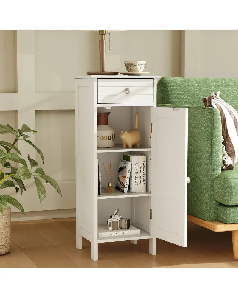 Wooden Storage Free-Standing Floor Cabinet with Drawer and Shelf-White - White - Floor Cabinets