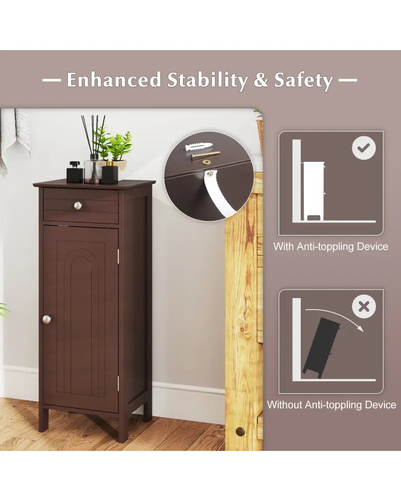 Wooden Storage Free-Standing Floor Cabinet with Drawer and Shelf-Brown - Brown - Floor Cabinets