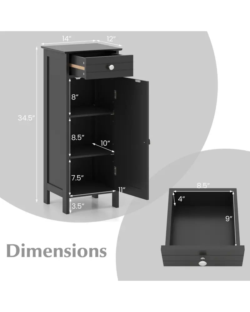 Wooden Storage Free-Standing Floor Cabinet with Drawer and Shelf-Black - Black - Floor Cabinets