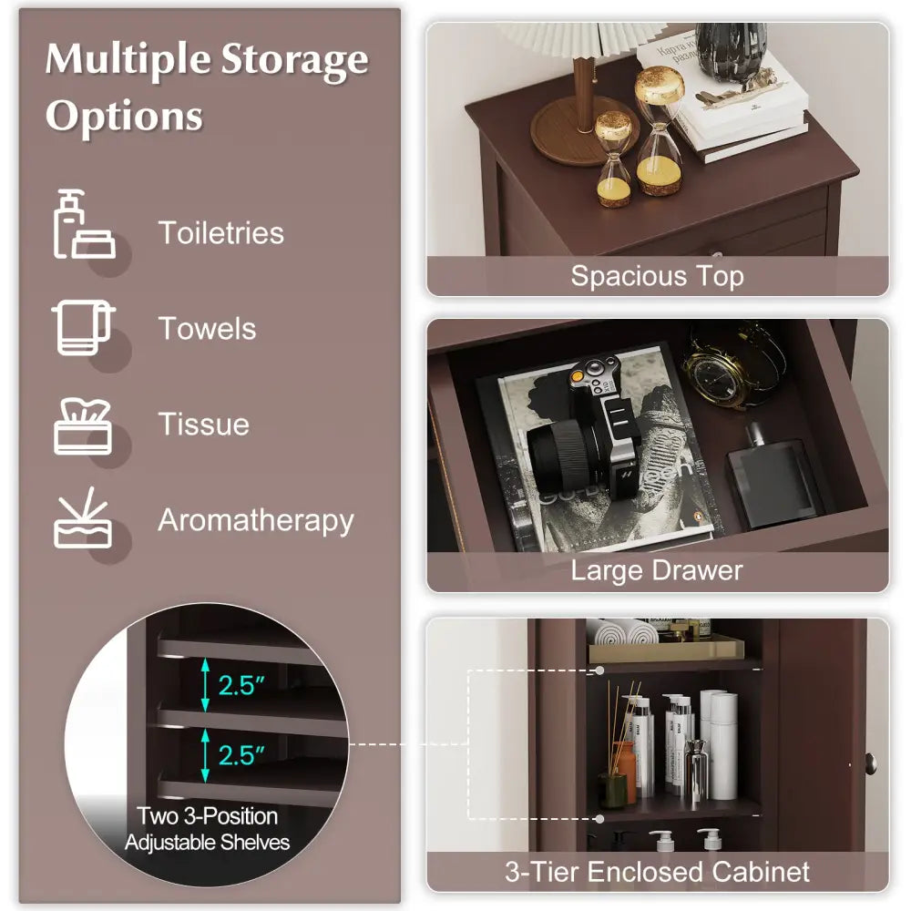 Wooden Storage Free-Standing Floor Cabinet with Drawer and Shelf-Brown - Brown - Floor Cabinets