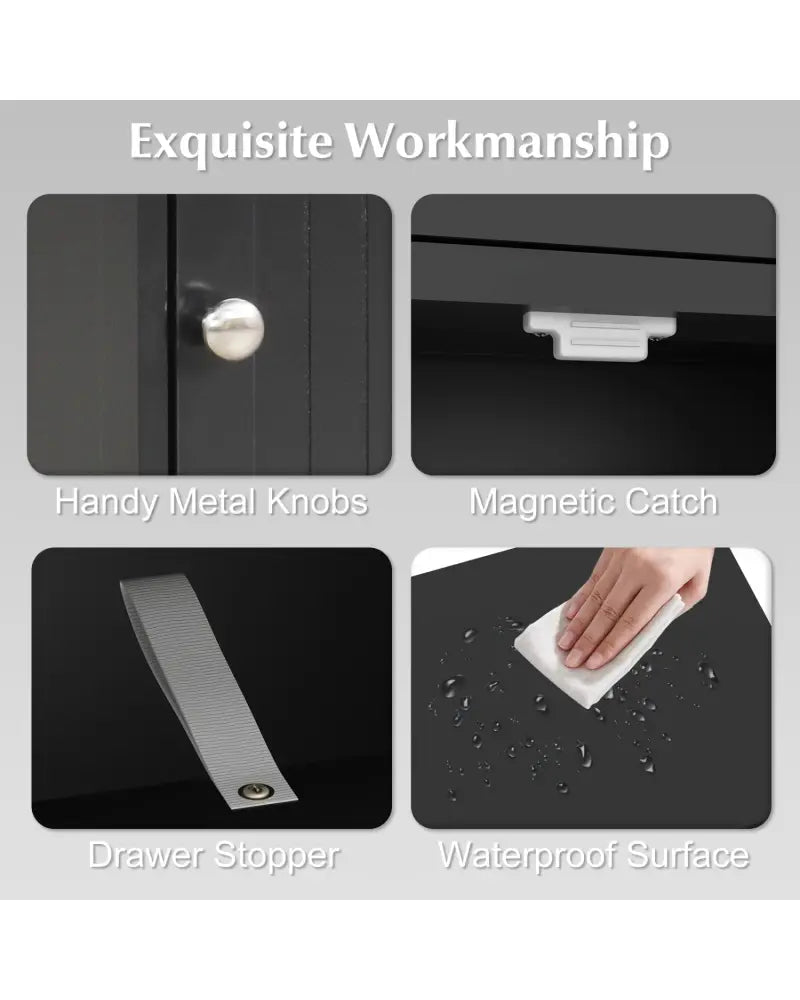 Wooden Storage Free-Standing Floor Cabinet with Drawer and Shelf-Black - Black - Floor Cabinets