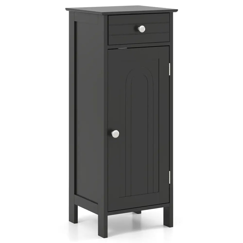 Wooden Storage Free-Standing Floor Cabinet with Drawer and Shelf-Black - Black - Floor Cabinets