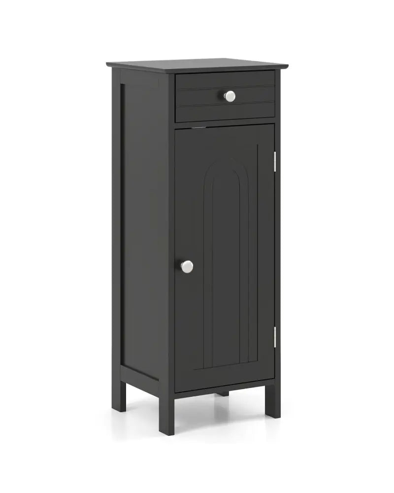 Wooden Storage Free-Standing Floor Cabinet with Drawer and Shelf-Black - Black - Floor Cabinets