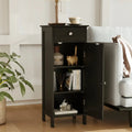 Wooden Storage Free-Standing Floor Cabinet with Drawer and Shelf-Black - Black - Floor Cabinets