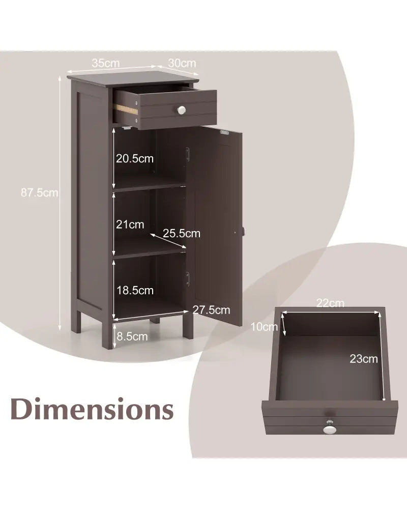 Wooden Storage Free-Standing Floor Cabinet with Drawer and Shelf-Brown - Brown - Floor Cabinets