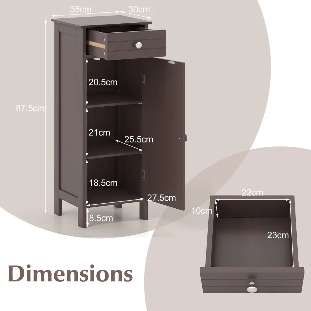Wooden Storage Free-Standing Floor Cabinet with Drawer and Shelf-Brown - Brown - Floor Cabinets