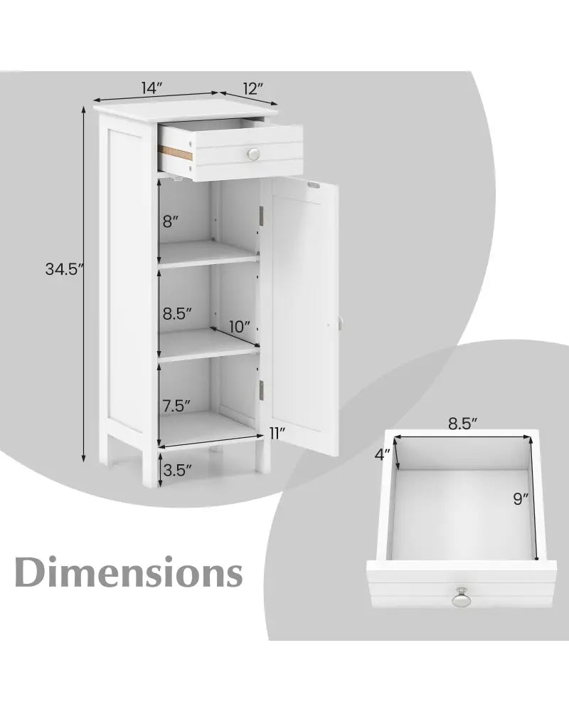 Wooden Storage Free-Standing Floor Cabinet with Drawer and Shelf-White - White - Floor Cabinets