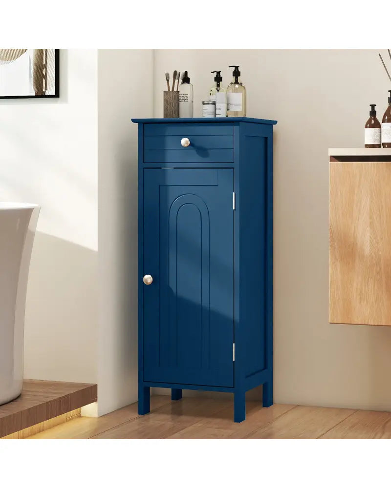 Wooden Storage Free-Standing Floor Cabinet with Drawer and Shelf-Blue - Blue - Floor Cabinets