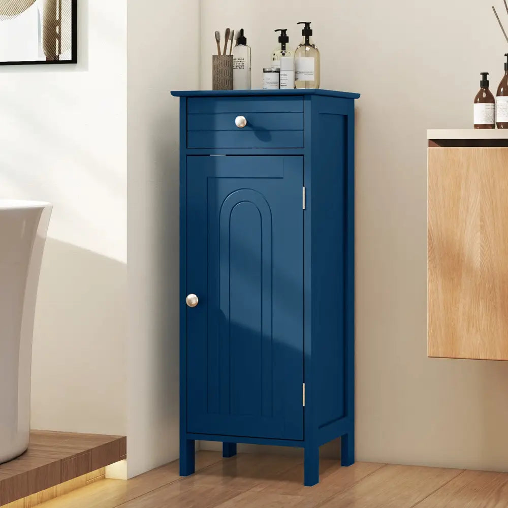 Wooden Storage Free-Standing Floor Cabinet with Drawer and Shelf-Blue - Blue - Floor Cabinets
