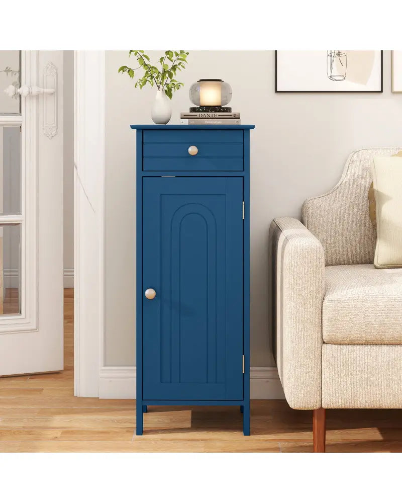 Wooden Storage Free-Standing Floor Cabinet with Drawer and Shelf-Blue - Blue - Floor Cabinets
