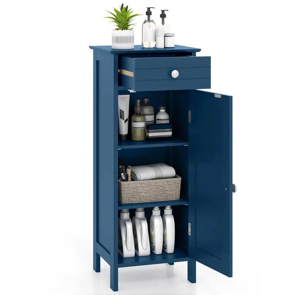 Wooden Storage Free-Standing Floor Cabinet with Drawer and Shelf-Blue - Blue - Floor Cabinets