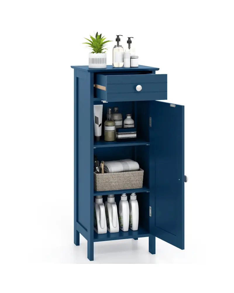 Wooden Storage Free-Standing Floor Cabinet with Drawer and Shelf-Blue - Blue - Floor Cabinets