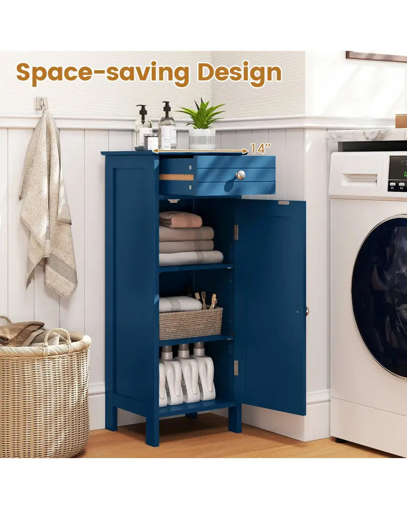 Wooden Storage Free-Standing Floor Cabinet with Drawer and Shelf-Blue - Blue - Floor Cabinets