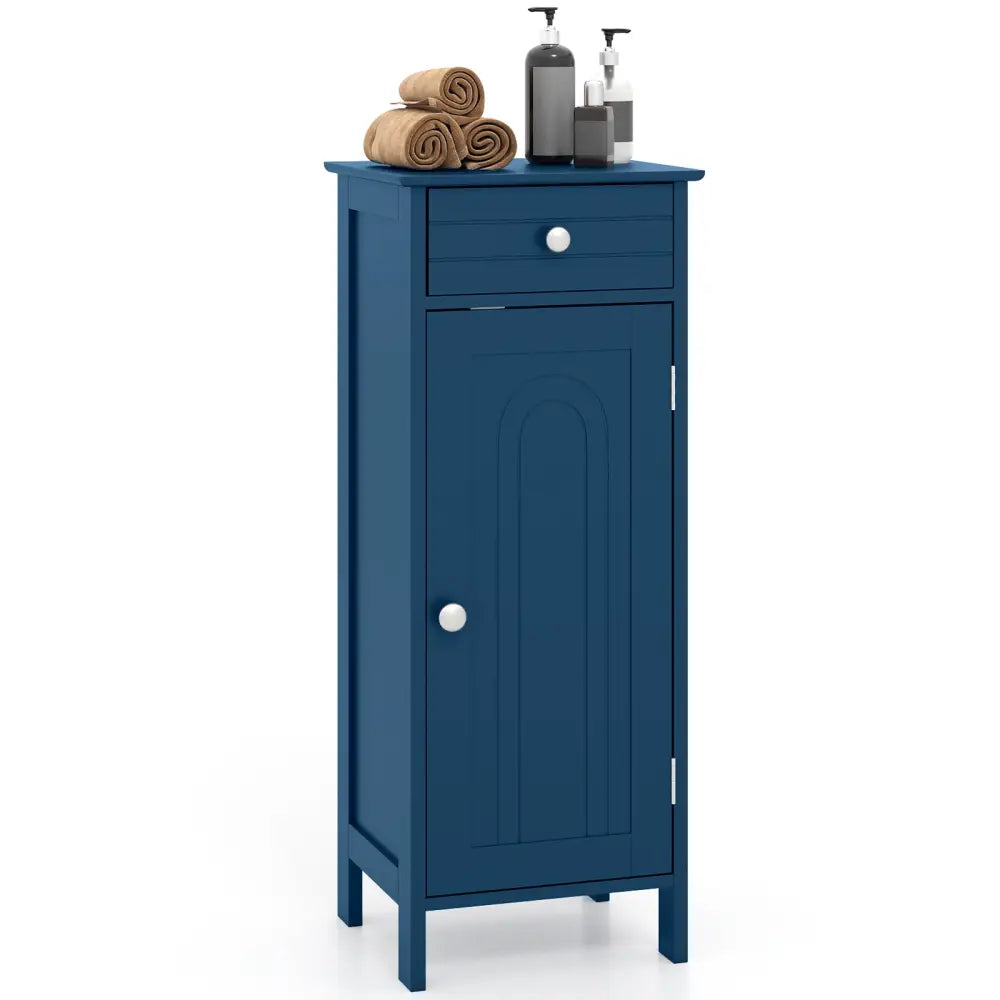 Wooden Storage Free-Standing Floor Cabinet with Drawer and Shelf-Blue - Blue - Floor Cabinets