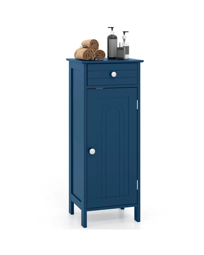 Wooden Storage Free-Standing Floor Cabinet with Drawer and Shelf-Blue - Blue - Floor Cabinets