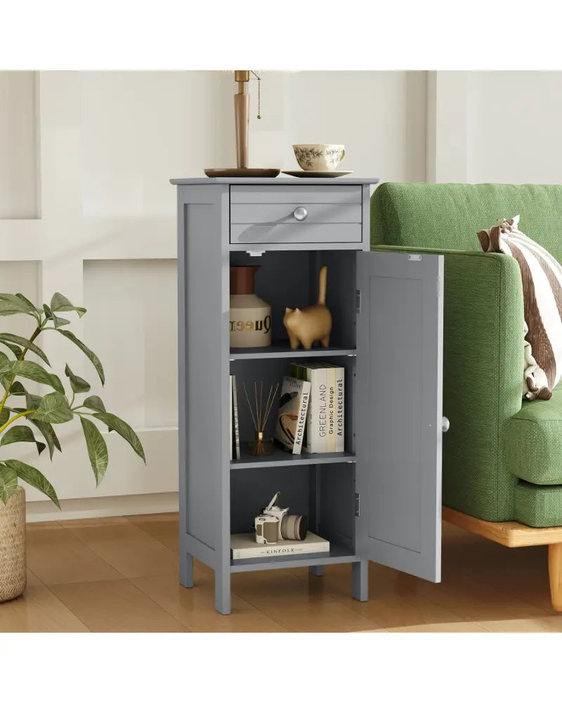 Wooden Storage Free-Standing Floor Cabinet with Drawer and Shelf-Gray - Gray - Floor Cabinets