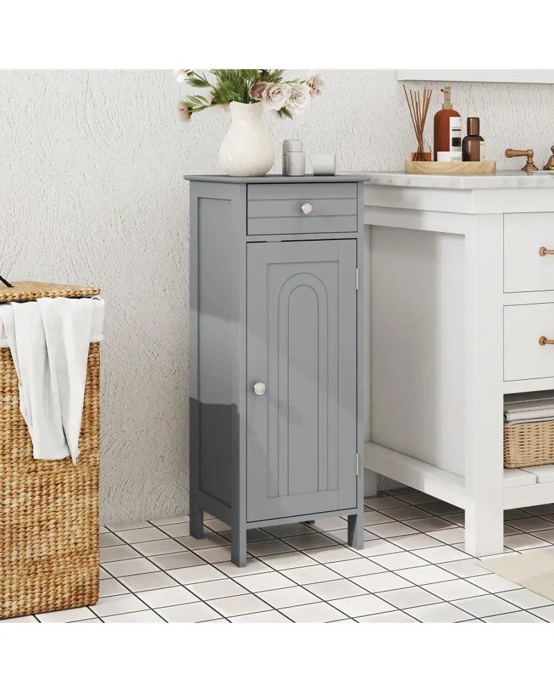 Wooden Storage Free-Standing Floor Cabinet with Drawer and Shelf-Gray - Gray - Floor Cabinets