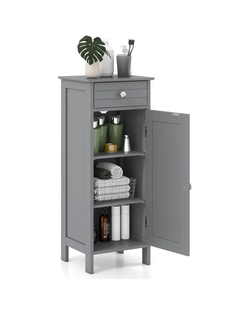 Wooden Storage Free-Standing Floor Cabinet with Drawer and Shelf-Gray - Gray - Floor Cabinets