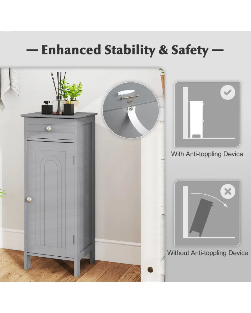 Wooden Storage Free-Standing Floor Cabinet with Drawer and Shelf-Gray - Gray - Floor Cabinets