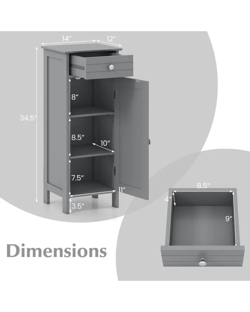 Wooden Storage Free-Standing Floor Cabinet with Drawer and Shelf-Gray - Gray - Floor Cabinets