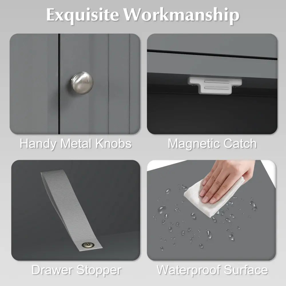 Wooden Storage Free-Standing Floor Cabinet with Drawer and Shelf-Gray - Gray - Floor Cabinets