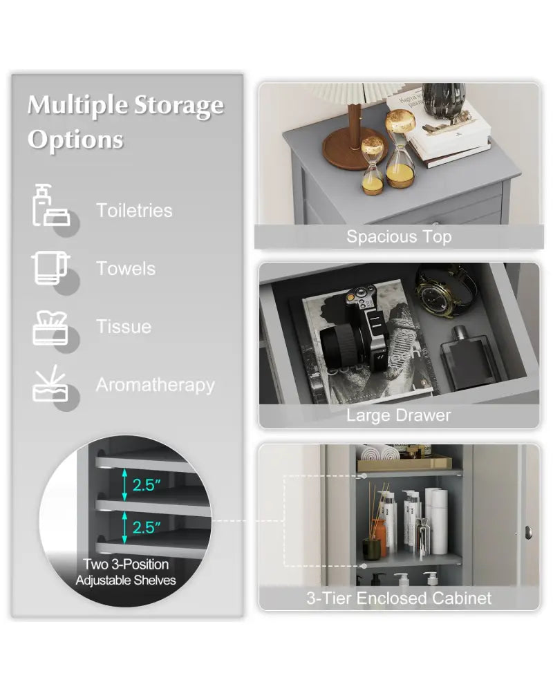 Wooden Storage Free-Standing Floor Cabinet with Drawer and Shelf-Gray - Gray - Floor Cabinets