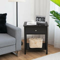 Wooden Storage Shelf with Drawer for Bedroom and Living Room-Black - Black - Nightstands