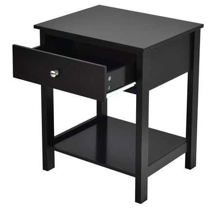Wooden Storage Shelf with Drawer for Bedroom and Living Room-Black - Black - Nightstands