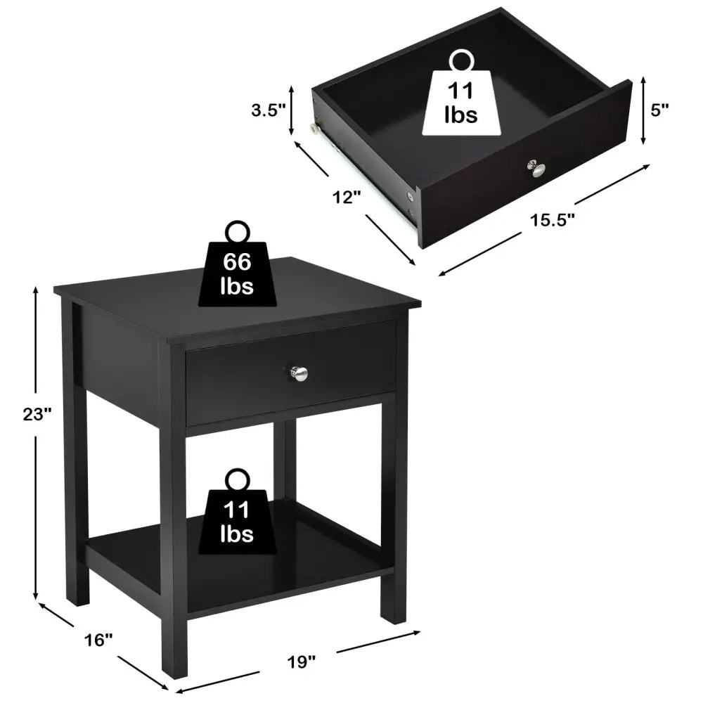 Wooden Storage Shelf with Drawer for Bedroom and Living Room-Black - Black - Nightstands