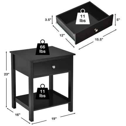 Wooden Storage Shelf with Drawer for Bedroom and Living Room-Black - Black - Nightstands