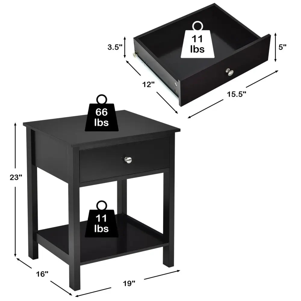 Wooden Storage Shelf with Drawer for Bedroom and Living Room-Black - Black - Nightstands