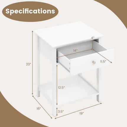 Wooden Storage Shelf with Drawer for Bedroom and Living Room-White - White - Nightstands