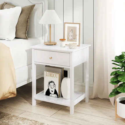 Wooden Storage Shelf with Drawer for Bedroom and Living Room-White - White - Nightstands