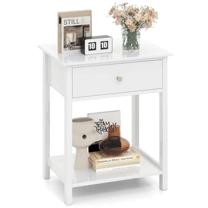 Wooden Storage Shelf with Drawer for Bedroom and Living Room-White - White - Nightstands