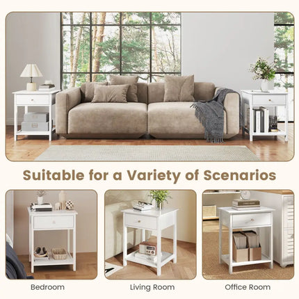 Wooden Storage Shelf with Drawer for Bedroom and Living Room-White - White - Nightstands