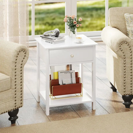 Wooden Storage Shelf with Drawer for Bedroom and Living Room-White - White - Nightstands