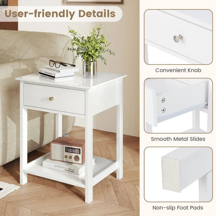 Wooden Storage Shelf with Drawer for Bedroom and Living Room-White - White - Nightstands