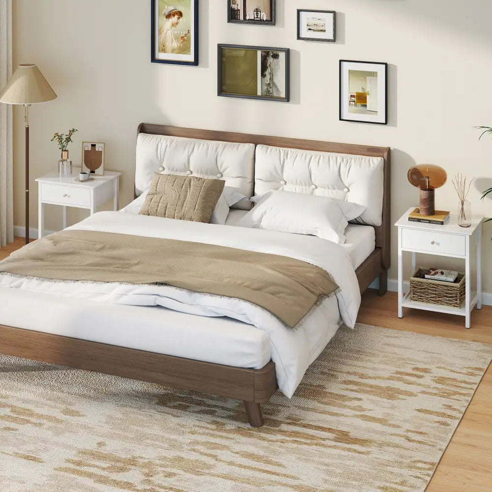 Wooden Storage Shelf with Drawer for Bedroom and Living Room-White - White - Nightstands
