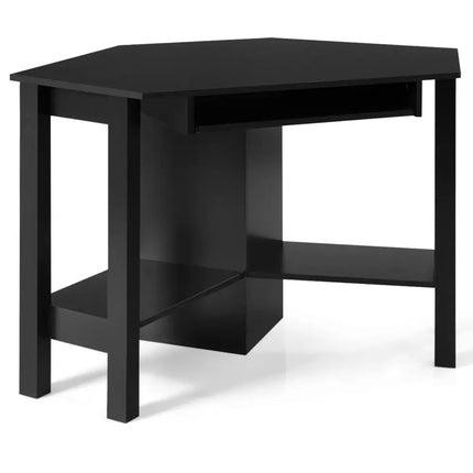 Wooden Study Computer Corner Desk with Drawer-Black - Black - Corner Desks