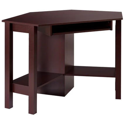 Wooden Study Computer Corner Desk with Drawer-Brown - Brown - Corner Desks