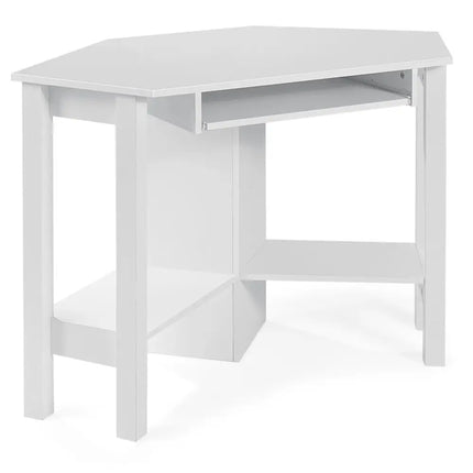 Wooden Study Computer Corner Desk with Drawer-White - White - Corner Desks