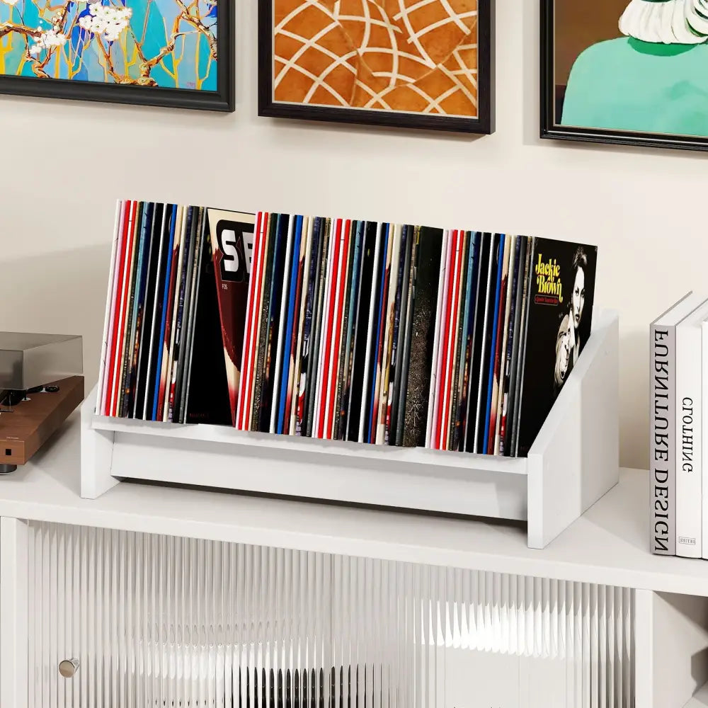 Wooden Tilting Bookcase Small Desktop Bookshelf Organizer for Magazines-White - White - Bookcases